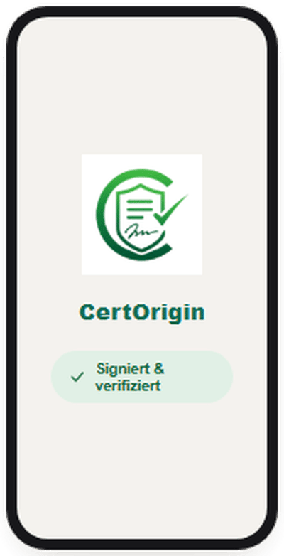 Screenshot der App CertOrigin