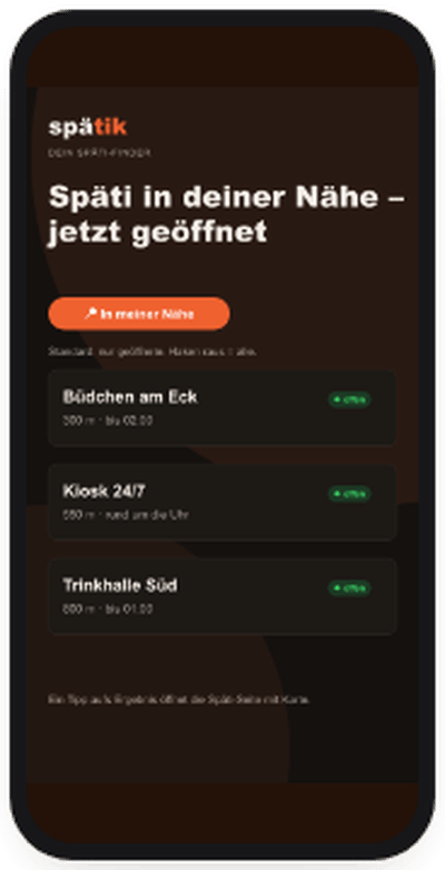 Screenshot der App spätik – Späti-Finder